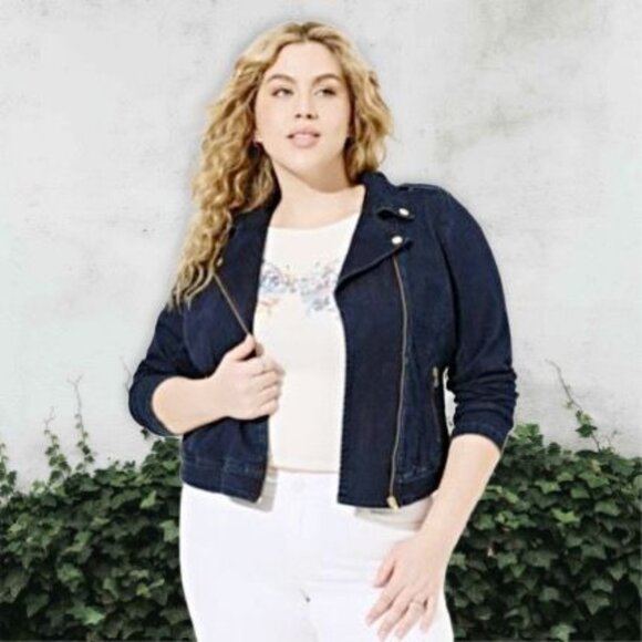 Torrid Vintage Stretch Moto Denim Jacket Pocketed Full Zip Classic